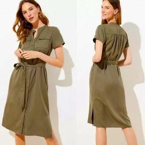 Loft size 14 button down olive green midi dress